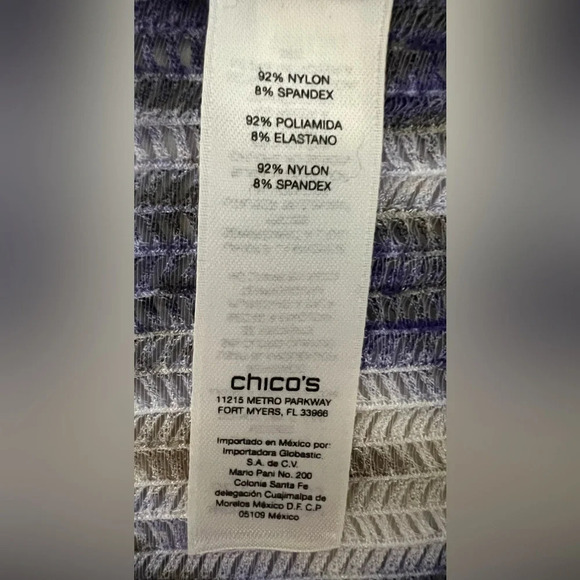 Chicos Open Cardigan Sweater Womens Large Purple Ikat Print Mesh - Picture 8 of 14